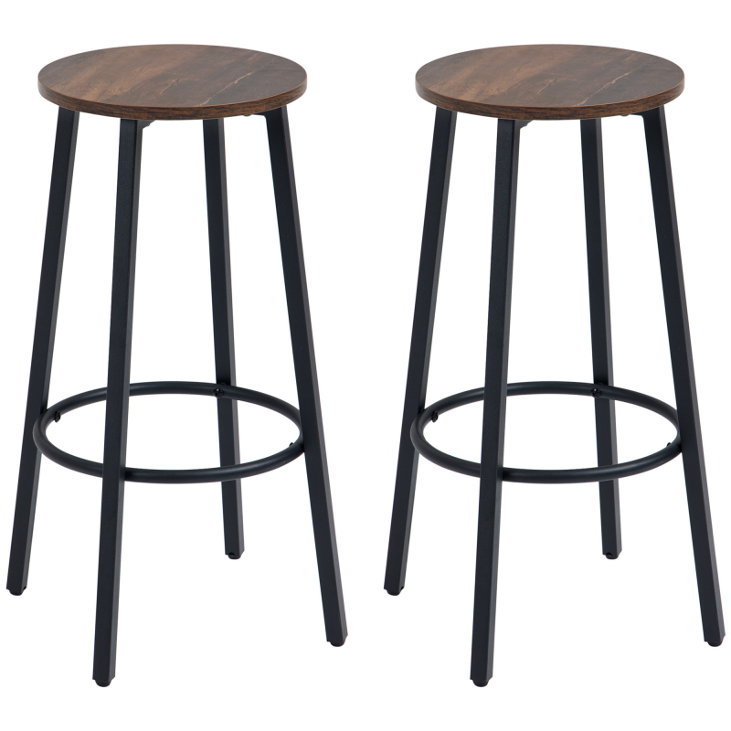 HOMCOM Barhocker 2er-Set Küche mit Fußstütze im Industrial Design, Metallrahmen, für Esszimmer bis 120 kg, 42x42x65 cm, Braun Aosom.de – Bild 1 von 2
