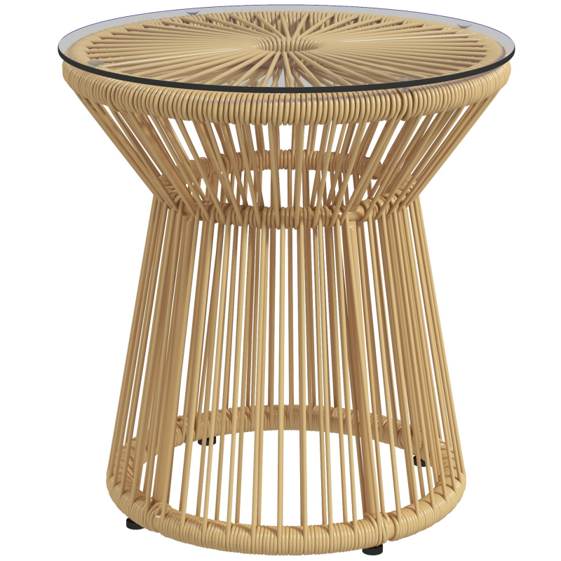 Outsunny Beistelltisch aus PE Rattan runder Couchtisch mit Glastischplatte Tablett Gartentisch, Hohltrommel-Design, Gartenmöbel Kaffeetisch Sofatisch für Garten Terrasse Balkon, 40x40x42cm, Beige Aosom – Bild 1 von 2