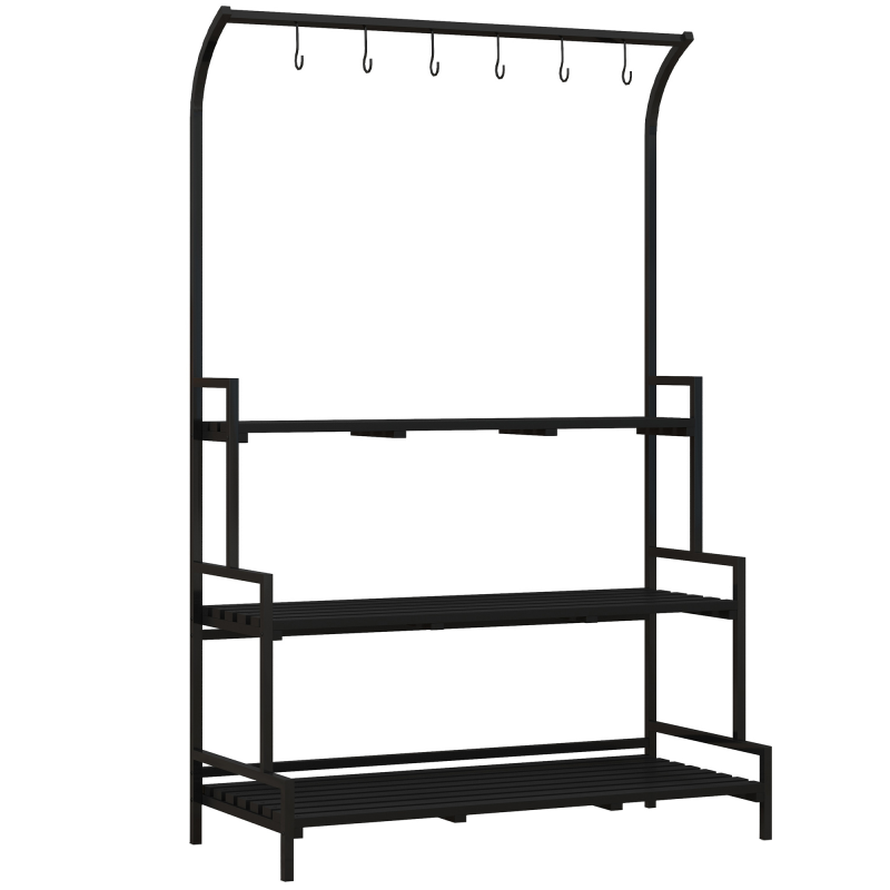 Outsunny Pflanzenständer Blumenständer mit 3 Ebenen und 6 Haken, Pflanzentreppe aus Stahl in Schwarz, 110x50x170cm für Garten und Balkon Aosom.de – Bild 1 von 2
