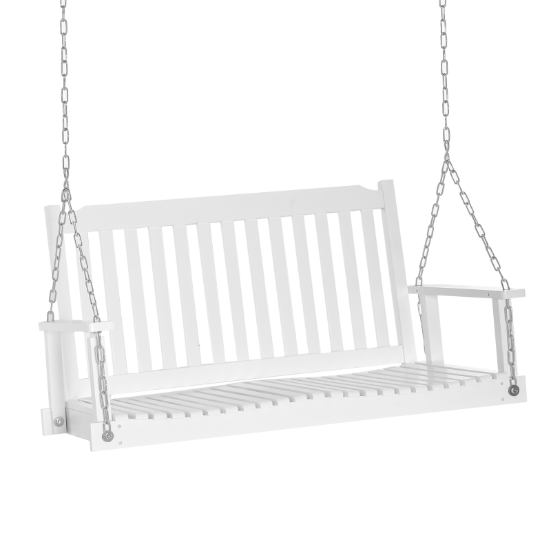 Outsunny Gartenschaukel Schaukelbank für 2 Personen aus Massivholz, ideal für Patio & Terrasse, Weiß, 117x69x60cm Aosom.de – Bild 1 von 2