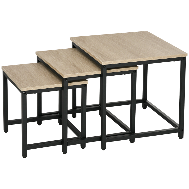 HOMCOM 3er-Set Couchtische Beistelltische Satztische mit Stahlrahmen Holzoptik Natur für Wohnzimmer & Sofaecke Aosom.de – Bild 1 von 2