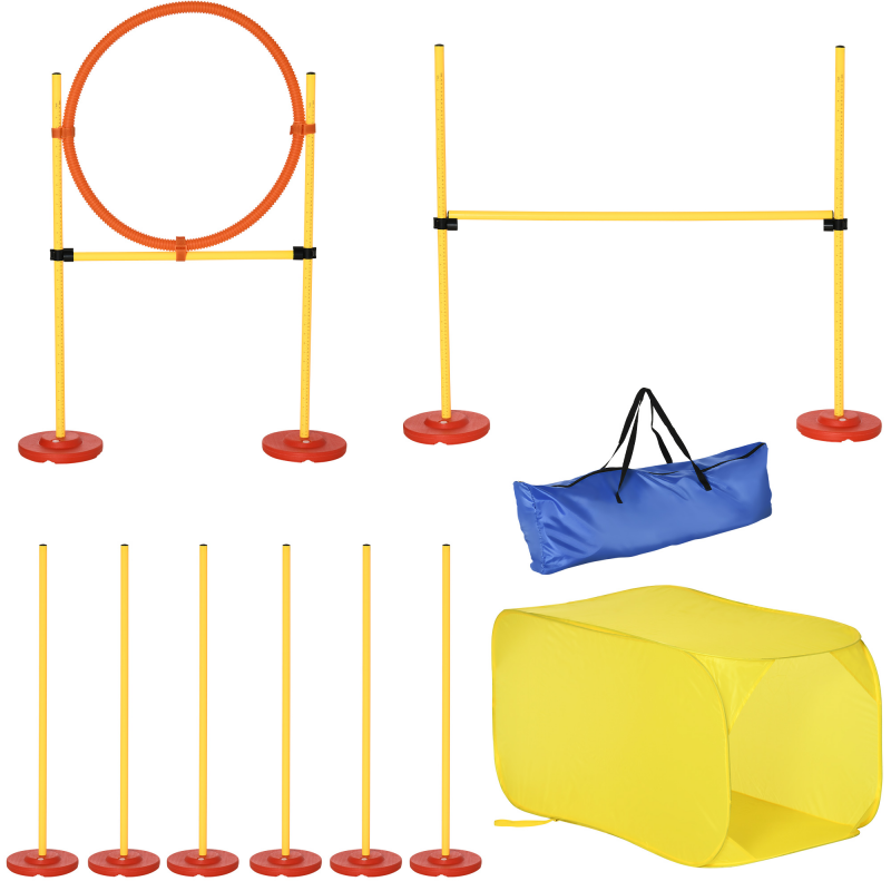 PawHut Hunde Agility Hürden Set Hundetrainings-Set Hindernislauf aus Kunststoff und Polyester Gelb 128 x 23 x 9-100 cm für aktives Hundetraining Aosom.de – Bild 1 von 2