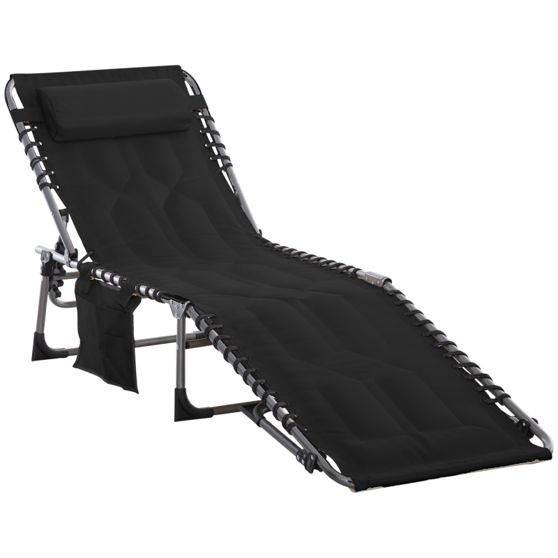 Outsunny Sonnenliege faltbar Klappliege mit Kissen 5-stufige verstellbare Rückenlehne Stahl Oxford-Stoff Schwarz 188 x 57 x 30 cm für Garten & Terrasse Aosom.de – Bild 1 von 2