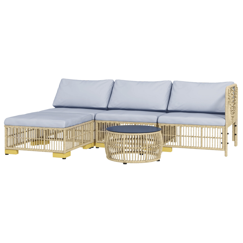 Outsunny Rattan Gartenmöbel-Set 5-tlg Balkonmöbel Set mit Kissen Ecksofa Hocker Terrassenmöbel aus Stahl in Hellgrau Aosom.de – Bild 1 von 2