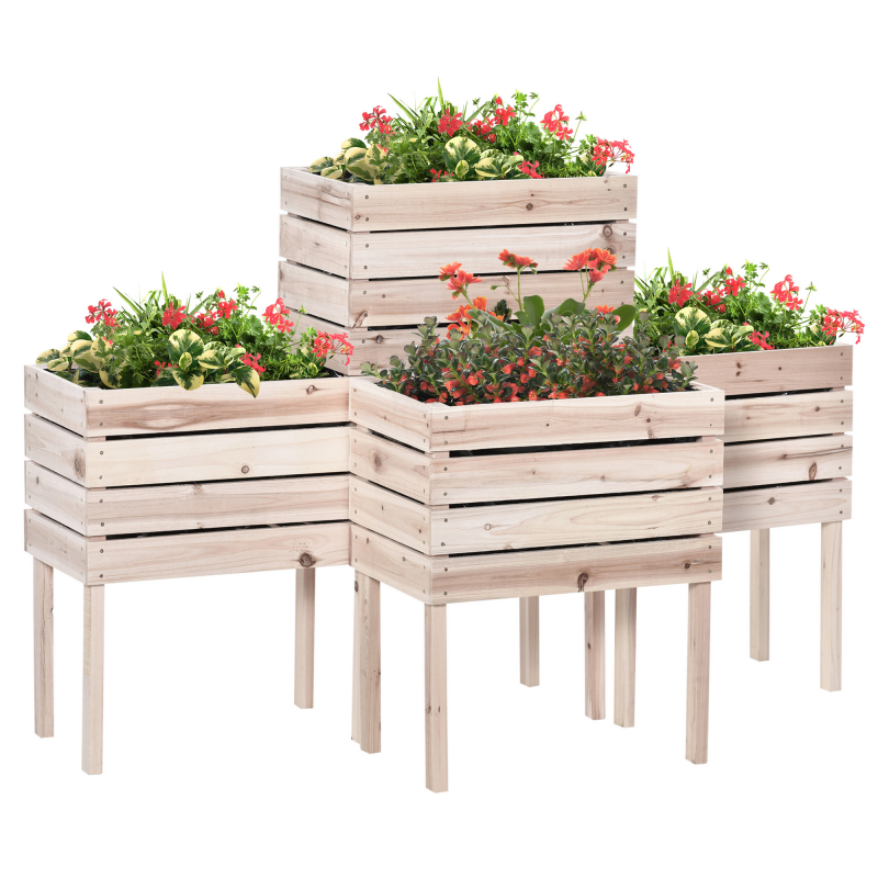 Outsunny 4 tlg Hochbeet Pflanzkübel Pflanzkasten aus Holz 50 x 30 x 60 cm mit 4 Kombinationsmodi für Garten und Balkon in Natur Aosom.de – Bild 1 von 2