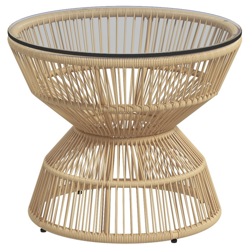 Outsunny Beistelltisch Rattan Ø60 cm Couchtisch Gartentisch mit Hartglas Tischplatte im Boho-Design, Kaffeetisch aus Naturholz Aosom.de – Bild 1 von 2
