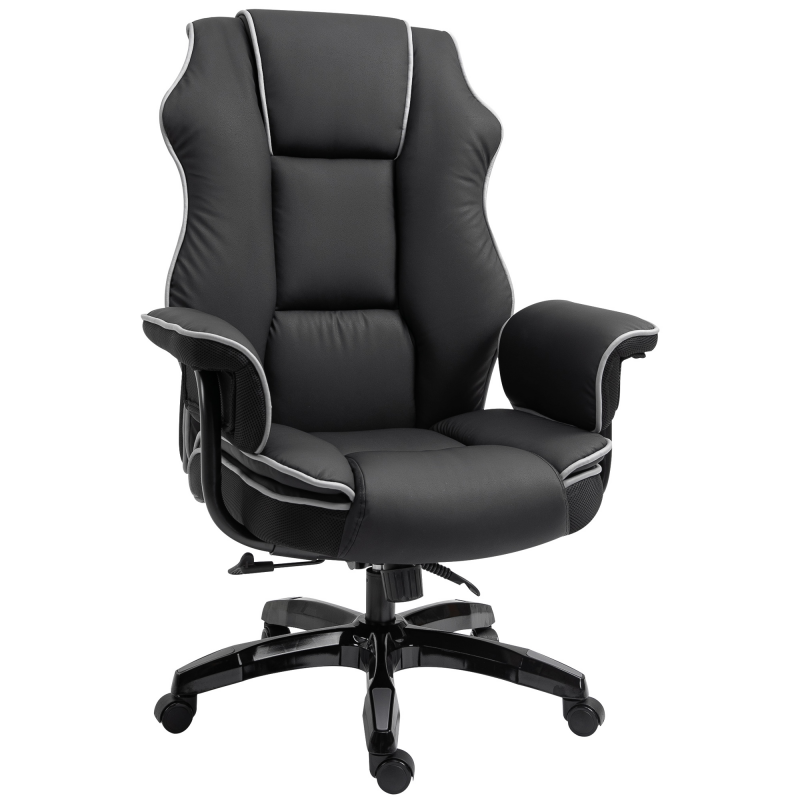 Vinsetto Bürostuhl höhenverstellbar mit Wippfunktion ergonomisch 360° drehbar mit Armlehnen Kunstleder Schwarz 76x80x118-124 cm Aosom.de – Bild 1 von 2