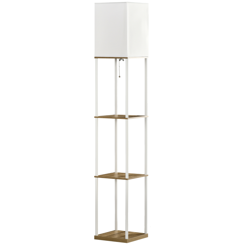 HOMCOM Stehlampe E27 Sockel 40 W Stehleuchte mit 3 Fächern & Stoff-Lampenschirm für Wohnzimmer Schlafzimmer in Weiß Aosom.de – Bild 1 von 2