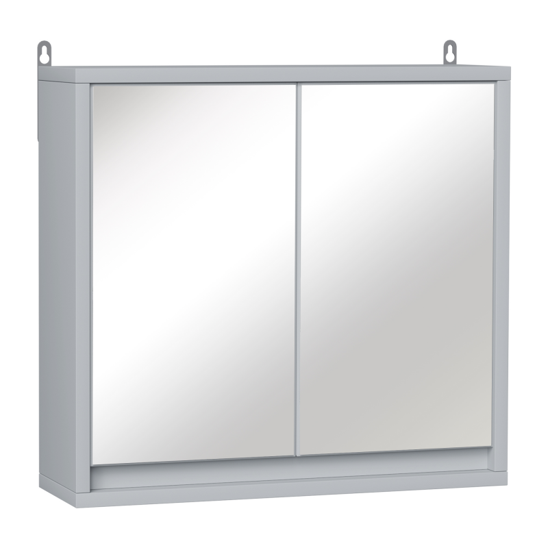 HOMCOM Spiegelschrank Badezimmerschrank Badschrank Hängeschrank Badmöbel mit 2 Ablagen Wandschrank Holz Grau 48 x 14,5 x 45 cm Aosom – Bild 1 von 2