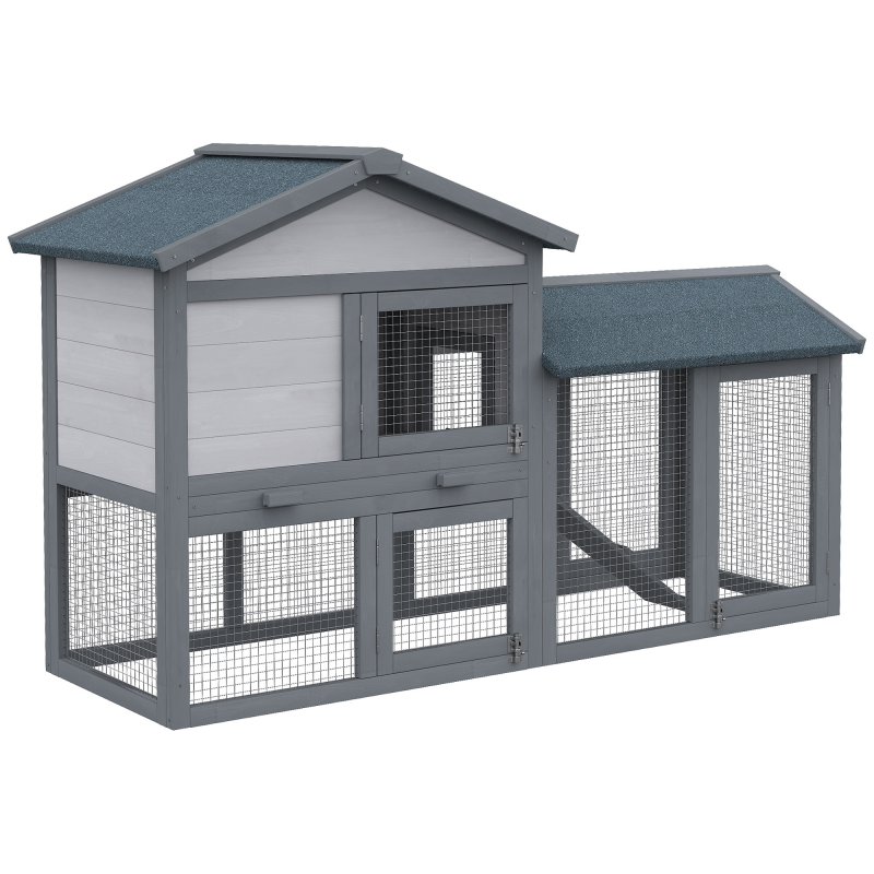 PawHut Kleintierstall mit Freilauf für Zwergkaninchen und Zwerghühner, Meerschweinchenstall 147 x 54 x 84 cm, grau, robust und geräumig Aosom.de – Bild 1 von 2