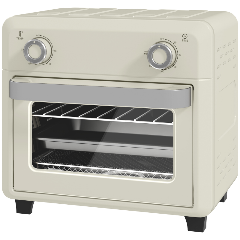 HOMCOM Minibackofen mit Umluft 10L 2 in 1 Mini Ofen mit Ofenrost, Backblech und Krümelblech, 80 °C-230 °C Heißluftfritteuse mit Touch-Screen, Timer, Innenbeleuchtung, 1000W, Edelstahl Aosom – Bild 1 von 2