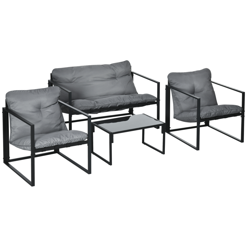 HOMCOM Balkonmöbel Gartenlounge-Set mit Sitzkissen, Doppelsofa, 2 Sessel & Couchtisch, Grau Schwarz für Terrasse & Balkon Aosom.de – Bild 1 von 2