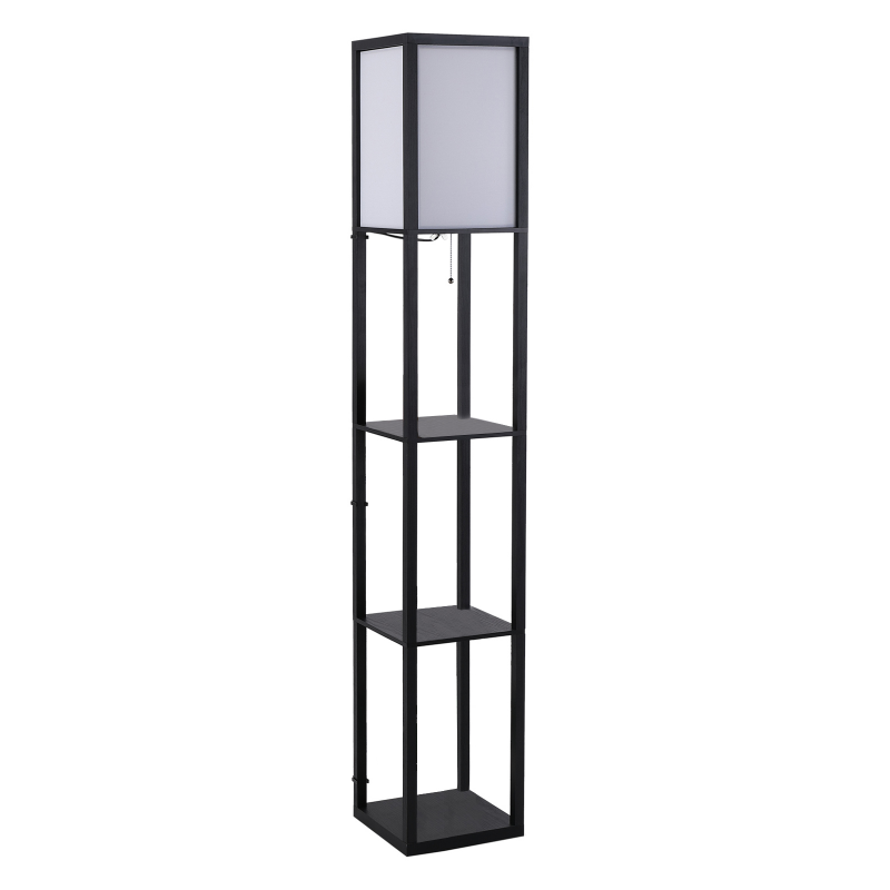 HOMCOM Stehleuchte mit Regalen E27 bis 40W ohne Glühbirne, Innenbeleuchtung für Wohn- und Schlafzimmer, Holz in Schwarz, 26x26x160 cm Aosom.de – Bild 1 von 2