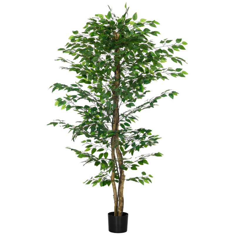 HOMCOM Künstliche Pflanze, 180 cm Kunstpflanze mit Übertopf, Kunstmoos, Künstlich Ficus Kunstbaum, Zimmerpflanze für Wohnzimmer, Grün Aosom – Bild 1 von 2