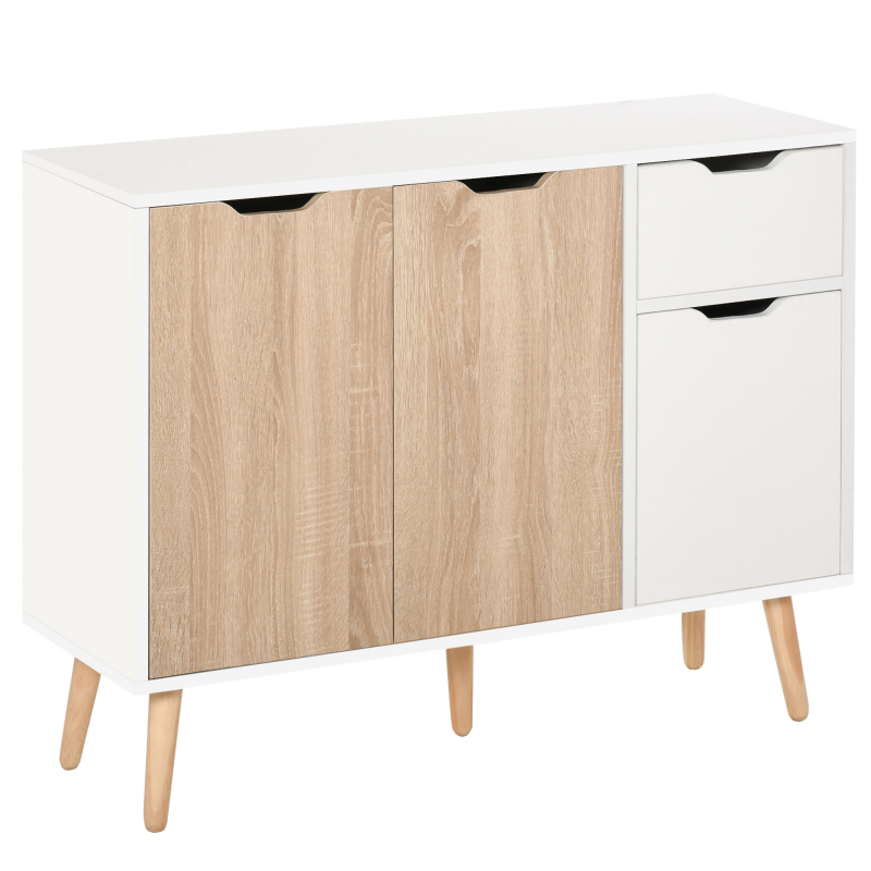 HOMCOM Sideboard mit Schrank und Schubladen Kommode Nachttisch Beistellschrank im skandinavischen Design viel Stauraum MDF Spanplatte 90x30x 7cm Aosom – Bild 1 von 2