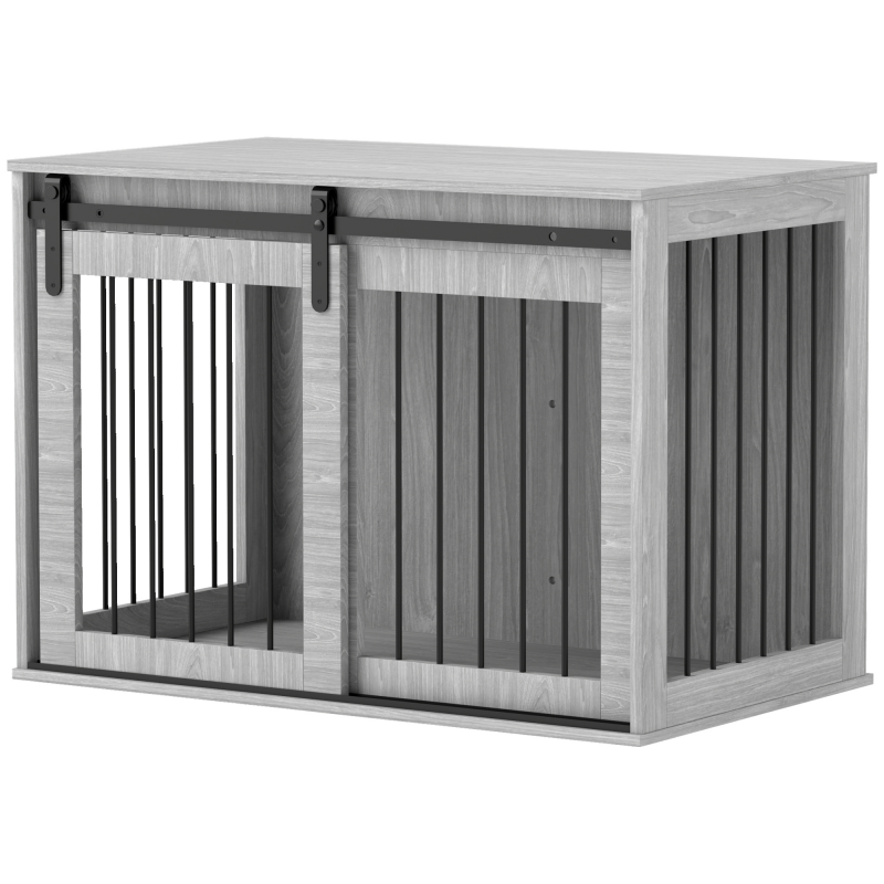 PawHut Hundekäfig für Zuhause, 98 x 58 x 61 cm, Hundebox groß, Hundebox mit schiebetür, Grau Aosom.de – Bild 1 von 2