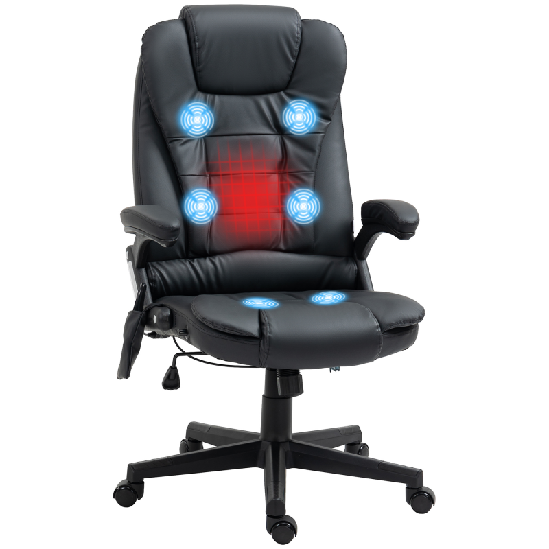 HOMCOM Bürostuhl Chefsessel Drehstuhl mit Massagefunktion, hohe Rückenlehne, Kunstleder, für Büro & Home Office, Schwarz Aosom – Bild 1 von 2