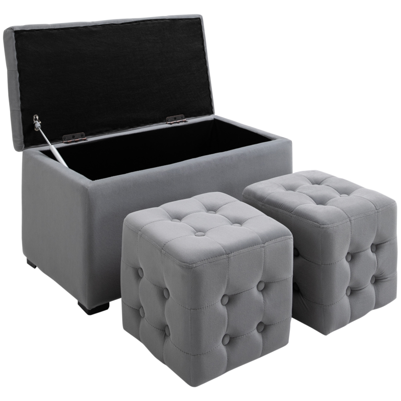 HOMCOM Sitzbank mit Stauraum 2 x Sitzhocker, Polster Sitztruhe, Faltbar, bis 130kg, 75x40x42cm Aosom – Bild 1 von 2
