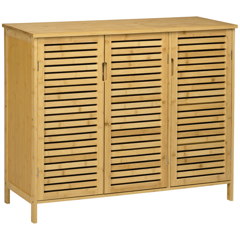 HOMCOM Schuhschrank, Schuhkommode mit 8 Regalböden, Schuhständer für max. 16 Paar Schuhe, Schuhaufbewahrung mit Kippschutz für Diele, Flur, Bambus, Natur, 100 x 35 x 80 cm Aosom – Bild 1 von 2