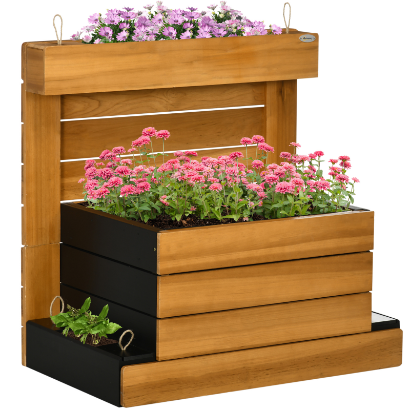 Outsunny Hochbeet mit 4 Pflanzkästen, Blumenkasten mit Selbstbewässerungssystem, Vliesauskleidung aus Holz, Braun, 79,5 x 49,5 x 80 cm für Garten Aosom.de – Bild 1 von 2