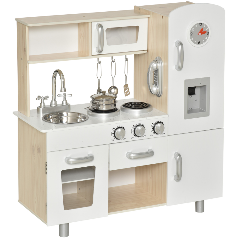 HOMCOM Kinderküche mit Zubehör, Traumküche für 3 Jahre+, Spielzeugküche aus Kiefer & MDF, Weiß, 74 x 30 x 81 cm Aosom.de – Bild 1 von 2
