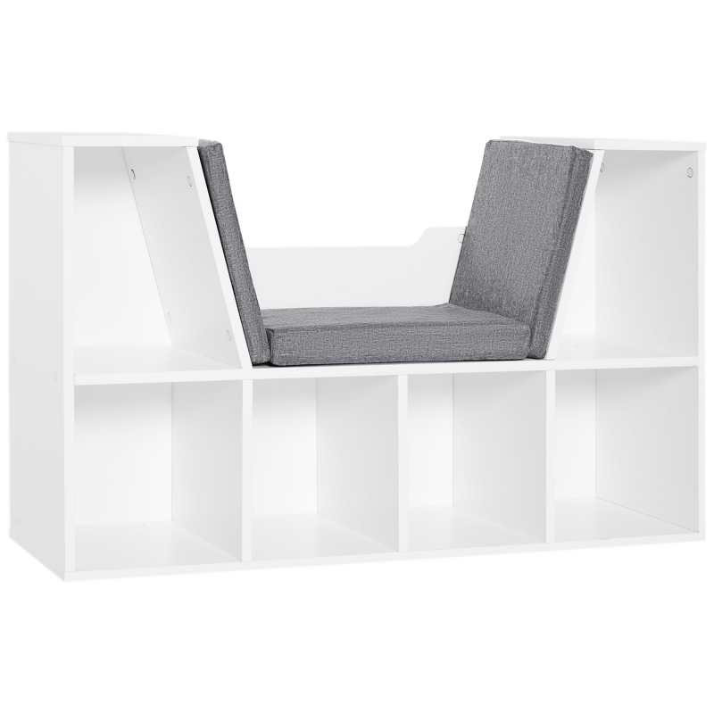 HOMCOM Bücherregal mit Sitzhocker Sitzbank Sitzbänke & -truhen mit 6 Stauräumen Sitzbar mit Kissen Schaumstoff Leinen Weiß+Grau 102 × 30 × 61 cm Aosom – Bild 1 von 2