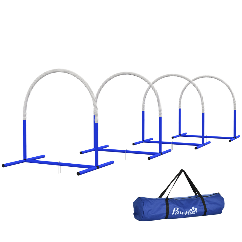 PawHut 4-er Agility-Set für Hunde, 88 x 64 x 95 cm, mit 4 Bögen, Tragetasche, tragbar, für ältere oder sehr junge Hunde, PE, ABS, Weiß Aosom – Bild 1 von 2