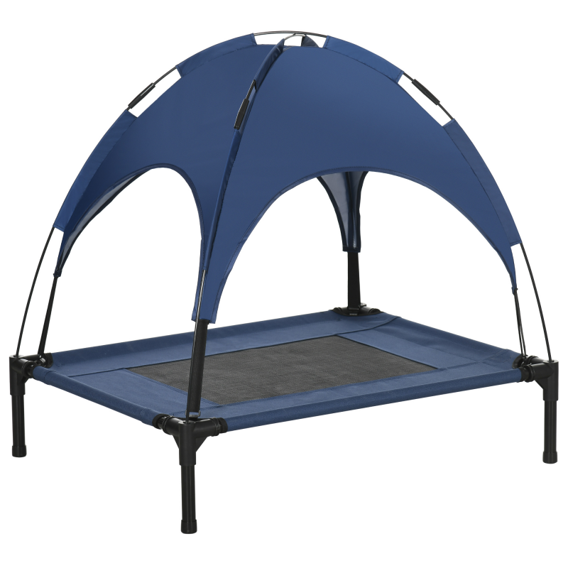 PawHut Haustierbett Outdoor mit Baldachin, erhöht, Netzstoff, UV-Schutz, dunkelblau, für mittelgroße Hunde Aosom.de – Bild 1 von 2
