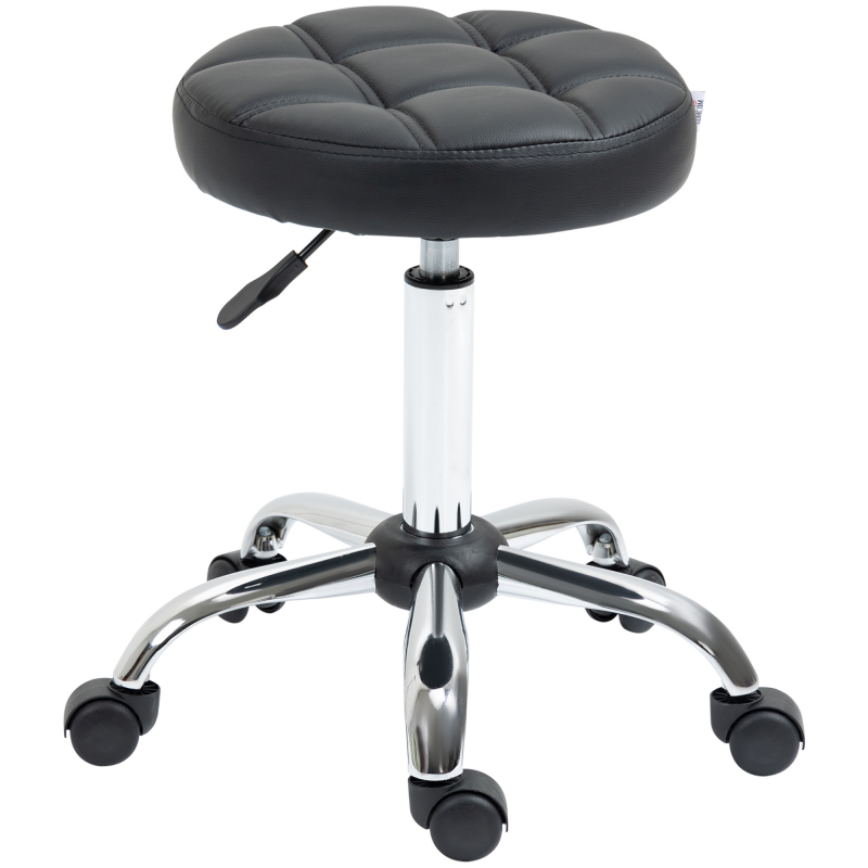 Vinsetto Rollhocker Höhenverstellbarer Drehbarer Arbeitshocker Schwarz Ø35,5 cm, Kunstleder für Büro & Salon 51-67 cm Aosom.de – Bild 1 von 2