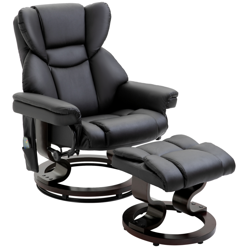HOMCOM Relaxsessel mit Massagefunktion und Fußhocker Massagesessel mit Liegefunktion, Kunstleder, Schwarz Aosom – Bild 1 von 2