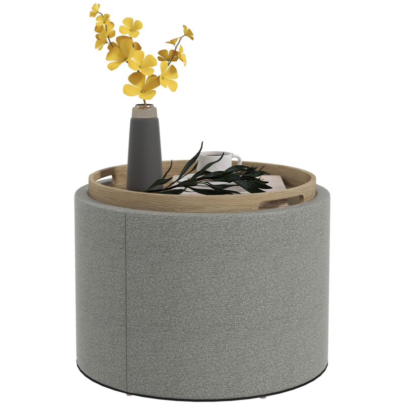 HOMCOM Ottomane Runder Sitzhocker Polsterhocker mit Stauraum und Klappdeckel in Grau Leinenoptik Ø56 x 42 cm für Wohnzimmer Schlafzimmer Aosom.de – Bild 1 von 2
