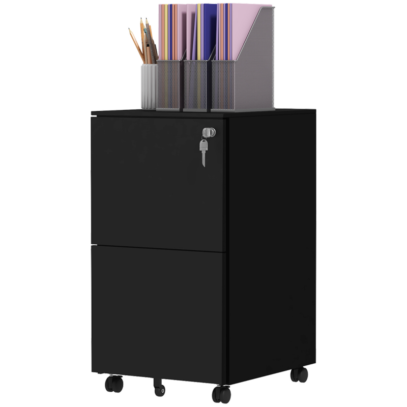 Vinsetto Rollcontainer Aktenschrank schwarz mit 2 abschließbaren Schubladen auf Rollen aus Stahl 37x43,5x67,5cm für Büro & Homeoffice Aosom.de – Bild 1 von 2