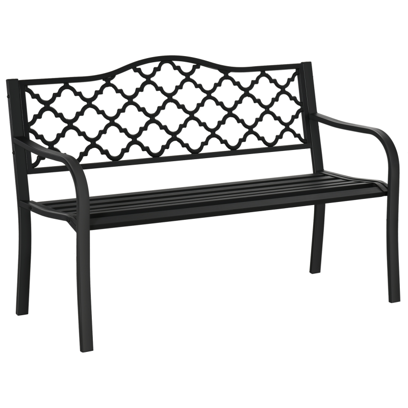 Outsunny Gartenbank 2-Sitzer aus Gusseisen 128x58,5x89 cm mit Rücken- und Armlehnen, schnelle Entwässerung und hohe Stabilität in Schwarz Aosom.de – Bild 1 von 2