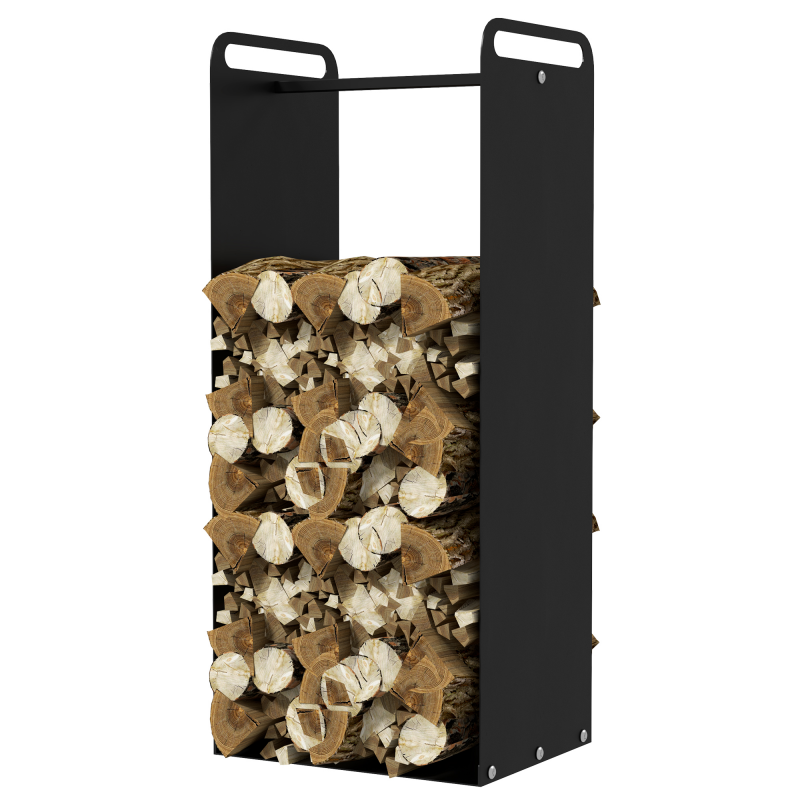 Outsunny Kaminholzregal 36 x 30 x 90 cm Brennholzregal mit Griffe, Feuerholzregal für Outdoor, Indoor, bis 30 kg, Stahl, Schwarz Aosom – Bild 1 von 2