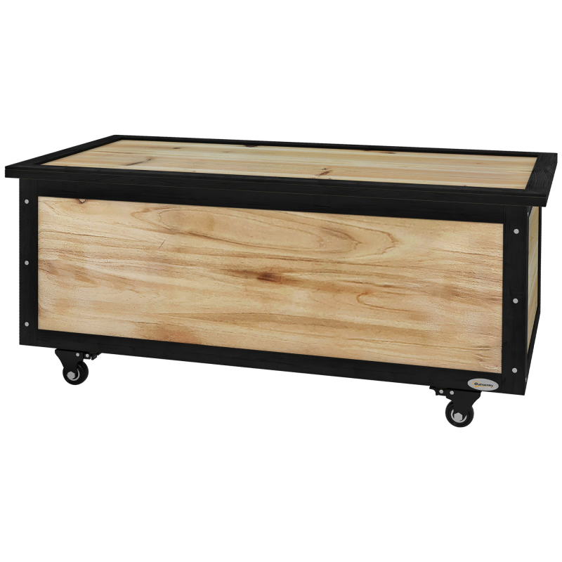 Outsunny Gartenbox Holz Auflagenbox 121L Aufbewahrungsbox mit Rollen, Wetterbeständige Aufbewahrungskiste für Balkon, Terrasse, Natur Aosom – Bild 1 von 2