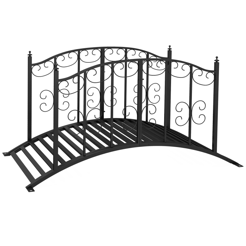 Outsunny Gartenbrücke Stahl 1,19 m Teichbrücke mit Geländer und Blumenmuster, Dekobrücke bis 120 kg für Balkon und Terrasse, Schwarz Aosom.de – Bild 1 von 2