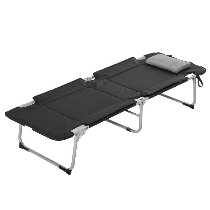 Outsunny Klappbares Campingbett Feldbett mit Kissen 183x66x33cm leicht tragbar für Outdoor Camping Schwarz Silber Aosom.de – Bild 1 von 2