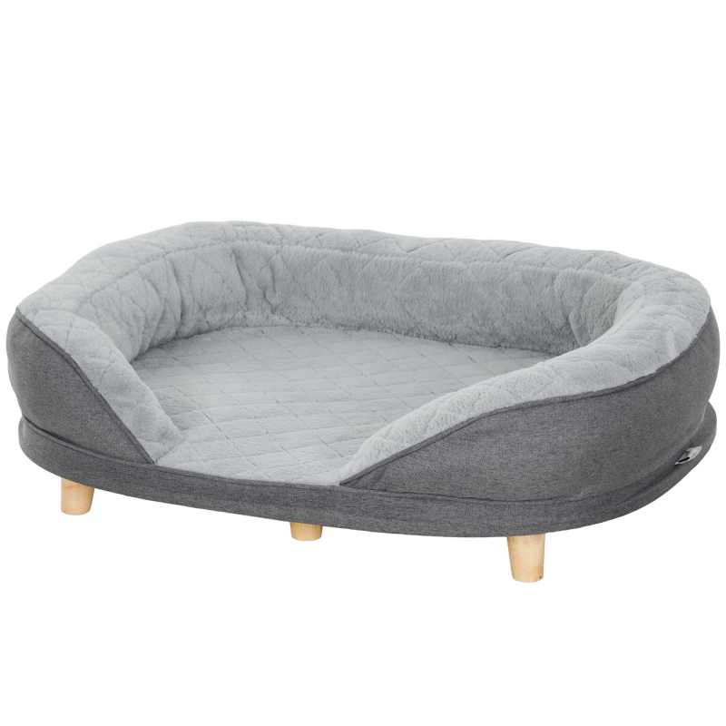 PawHut Hundesofa Haustiersofa mit Rückenlehne und Holzbeinen, waschbarer Bezug für mittelgroße Hunde unter 25 kg, Grau Aosom.de – Bild 1 von 2