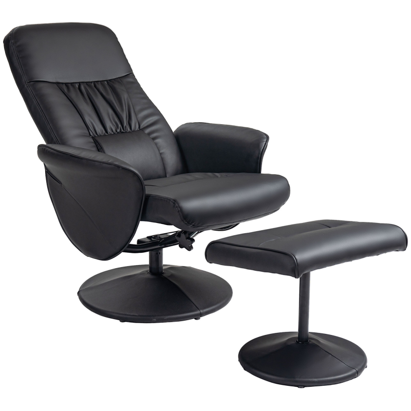 HOMCOM Relaxsessel mit Hocker, Fernsehsessel, TV Sessel mit Liegefunktion, Drehbarer Polstersessel für Wohnzimmer, Schlafzimmer, Kunstleder, Schwarz Aosom – Bild 1 von 2