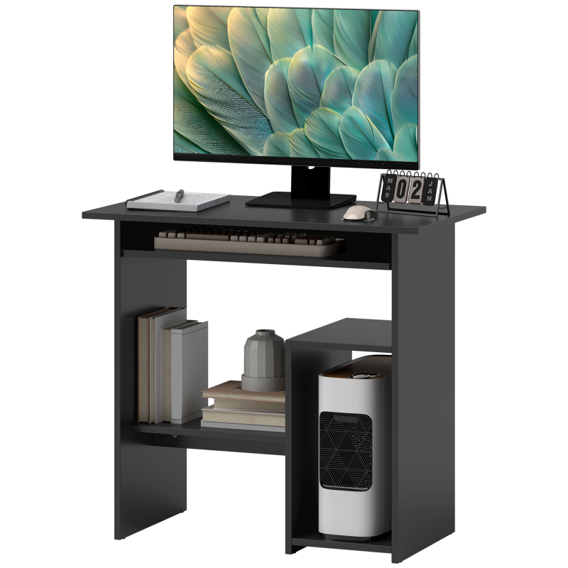 HOMCOM Computertisch, Schreibtisch mit offenen Fächern und Ablageflächen, Bürotisch, Kinderschreibtisch, PC Tisch für Büro, Arbeitszimmer, 80 x 45 x 75 cm, Schwarz Aosom – Bild 1 von 2