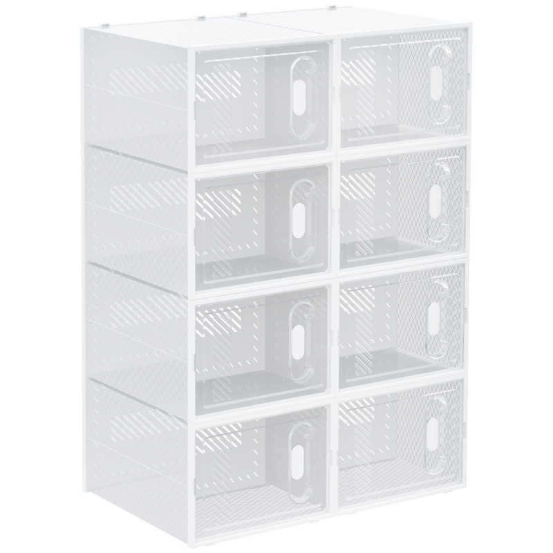 HOMCOM 8er Set Schuhboxen, Schuh-Organizer mit magnetischen Türen, Schuhkarton mit Deckel, Schuhaufbewahrung aus Kunststoff, für Schuhe bis Größe 45, Transparent+Weiß Aosom – Bild 1 von 2