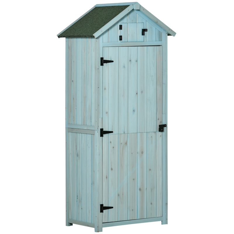 Outsunny Gartenschrank Gerätehaus mit Fachböden und Fenstern, 77 x 54,2 x 179 cm, Holz in Hellblau und Grün, Asphaltdach für Garten & Terrasse Aosom.de – Bild 1 von 2