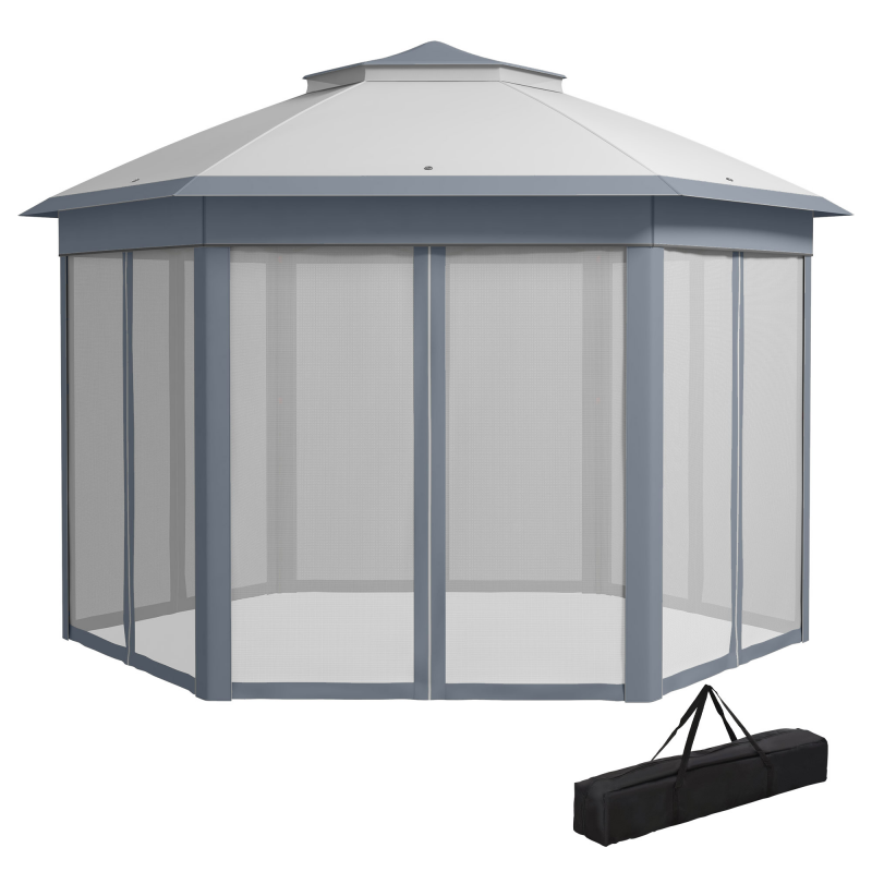 Outsunny Gartenpavillon Faltpavillon 4x4m Pop-Up-Zelt Partyzelt mit Tragetasche 6 Seitenteilen Doppeldach sechseckig grau für Gartenpartys Aosom.de – Bild 1 von 2