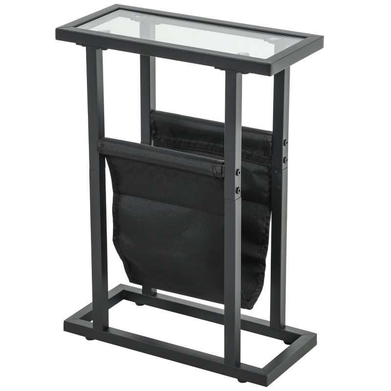 HOMCOM Beistelltisch Couchtisch mit Stofftasche, Metallrahmen, Kaffeetisch mit Glasplatte, Nachttisch für Wohnzimmer, Schlafzimmer, Schwarz, 40 x 18 x 55,5 cm Aosom – Bild 1 von 2