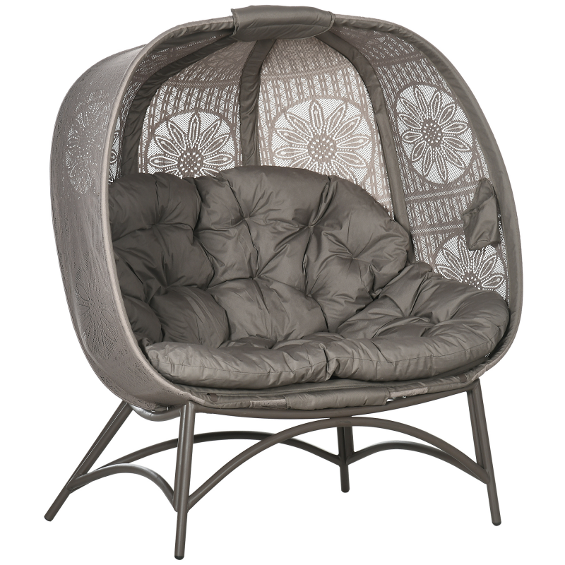 Outsunny Gartenstuhl 2-Sitzer Papasansessel mit Faltbarem Korb und Kissen, Loungesessel für Balkon und Terrasse, Stahl in Sand, 126 x 75 x 142 cm Aosom.de – Bild 1 von 2