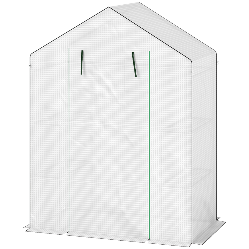 Outsunny Gewächshaus mit Rolltür, Fenster, Regale, winterfest Foliengewächshaus aus Stahl, Treibhaus für Balkon, Garten, Tomatenhaus 143 x 74 x 190 cm, Tomatengewächshaus für Tomaten, Gemüse, Weiß Aosom – Bild 1 von 2