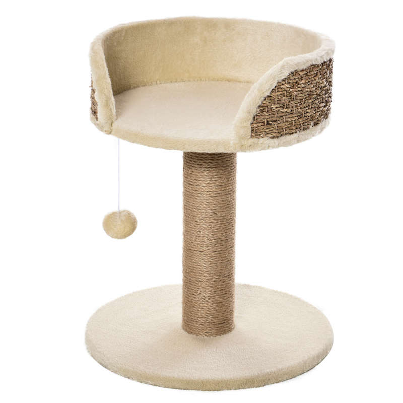 PawHut Kratzbaum klein 49H cm Katzenbaum mit Liegefläche Spielball Kletterbaum für kleine Katzen stabil Cremeweiß Aosom.de – Bild 1 von 2