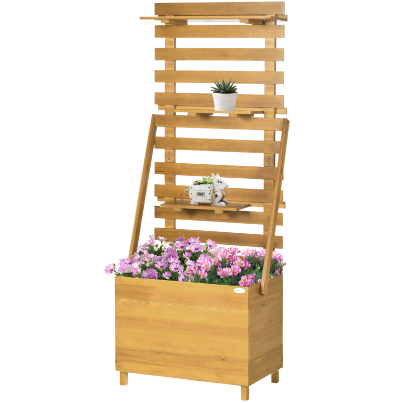 Outsunny Hochbeet mit Rankgitter und 3 Ablagen, Pflanzkasten mit Blumenkasten für Kletterpflanzen aus Holz, Braun 63x39x160cm Aosom.de – Bild 1 von 2