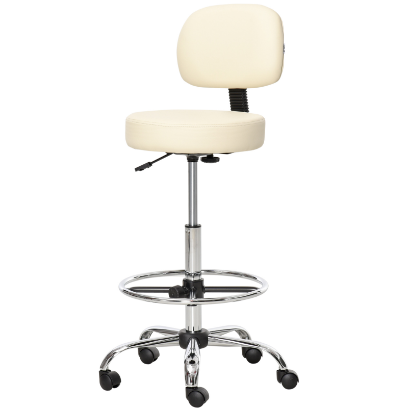 HOMCOM Drehbarer Barhocker Arbeitshocker mit Lehne höhenverstellbar PU Bezug Beige 56x57x104-127cm für Küche und Bar Aosom.de – Bild 1 von 2