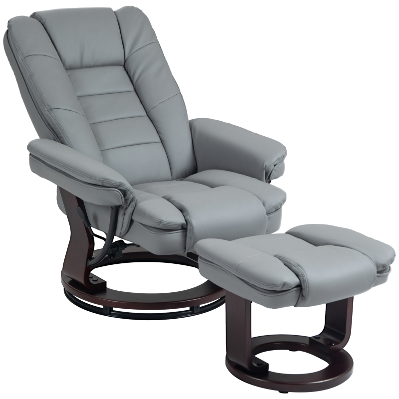 HOMCOM Relaxsessel mit Hocker 360°Drehbarer Fernsehsessel mit Liegefunktion TV-Sessel Ruhesessel bis 130 kg belastbar für Wohnzimmer Kunstleder, Grau Aosom – Bild 1 von 2